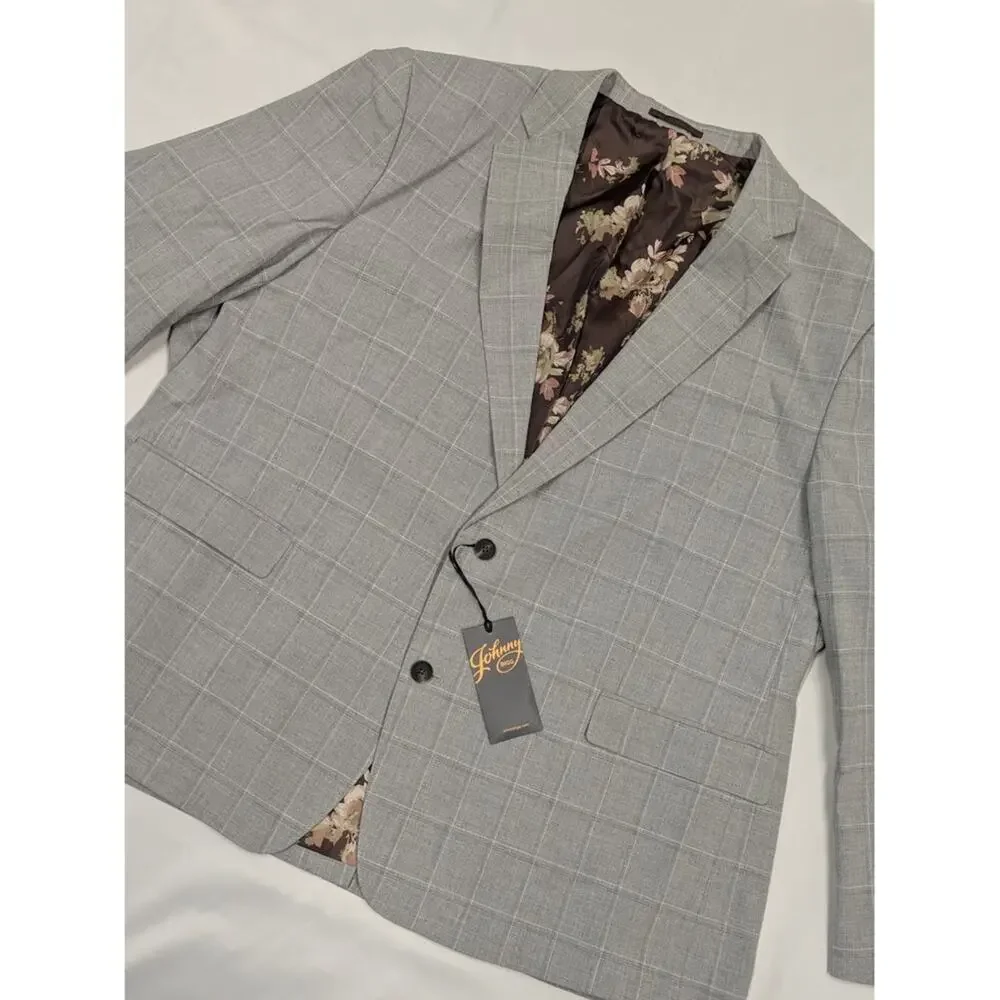 Johnny Bigg Jacket Mens 54 Grey Checkered Pattern Sports Blazer NEW